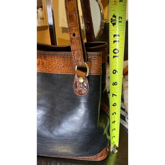 Vintage Brahmin Black Brown Croc Print Double Strap Bucket Handbag - Picture 8 of 14